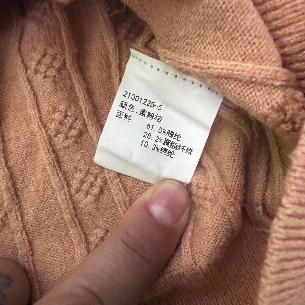 DuiBai Peachy Tan Cable Knit Square Neck Button Up Cardigan Sweater 21001225-5 - Picture 4 of 6